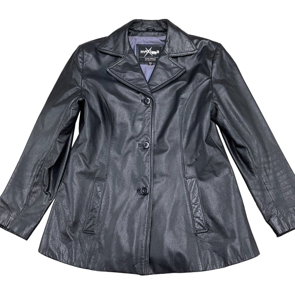 Wilsons Maxima‎ Jacket Women Medium Black Leather Nylon Lined Classic 90s VTG